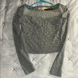 Pearl Embellished Gray Sweater